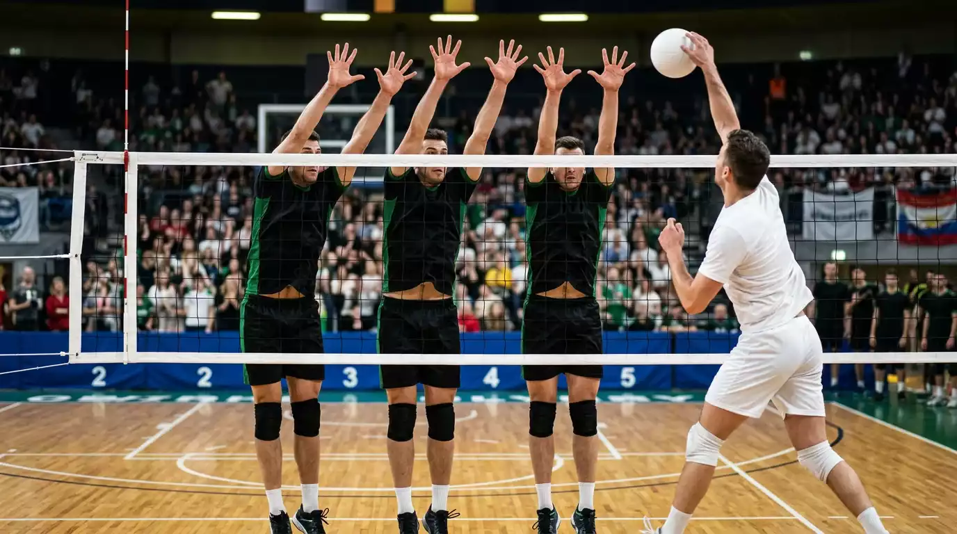 SVG Lüneburg Blockreihe am Netz während eines VBL-Matches