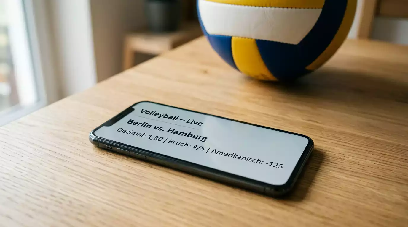 Smartphone-Bildschirm mit Volleyball-Quoten in drei verschiedenen Formaten
